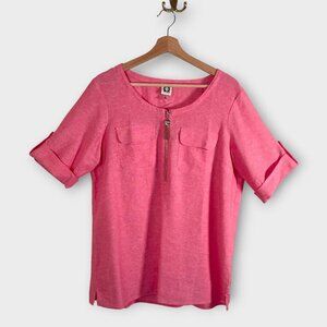 🦜 Anne Klein Top MEDIUM Red Casual Short Sleeve